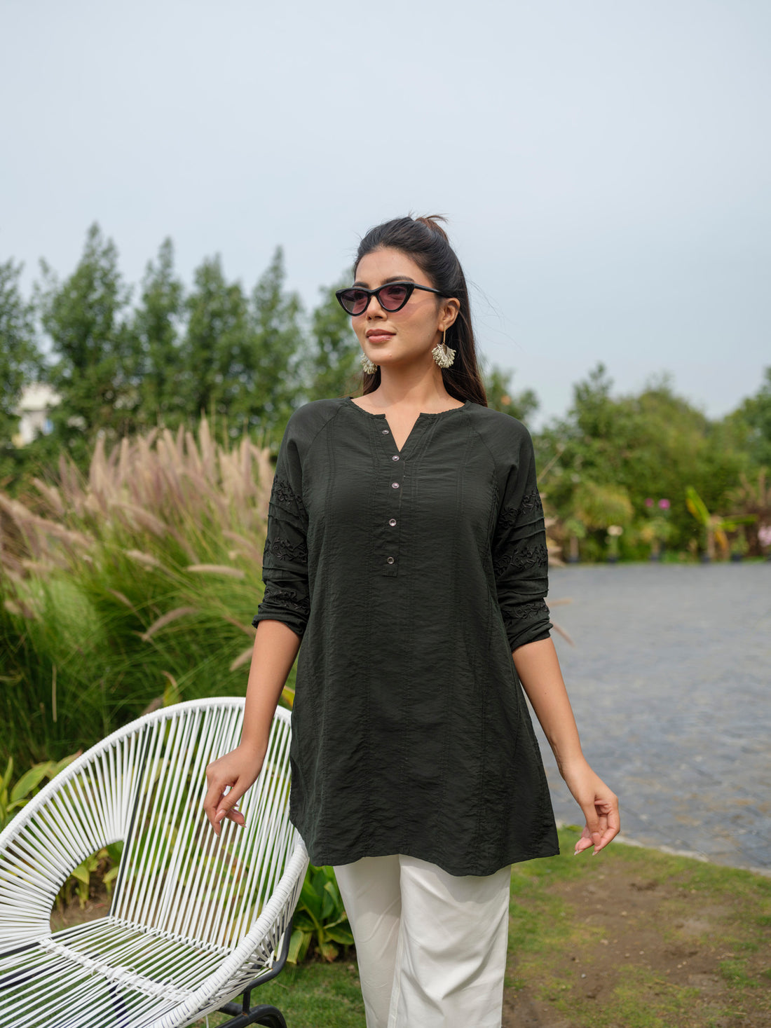 Viscose polyamide over-dyed anti-fit top with thread work and pin-tucks - Etiquette Apparel 