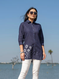Plain top with cross stitch embroidery at bead work details - Etiquette Apparel