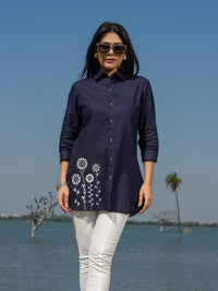 Plain top with cross stitch embroidery at bead work details - Etiquette Apparel