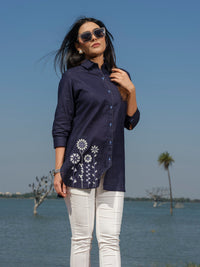 Plain top with cross stitch embroidery at bead work details - Etiquette Apparel