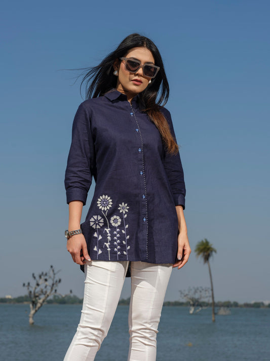Plain top with cross stitch embroidery at bead work details - Etiquette Apparel