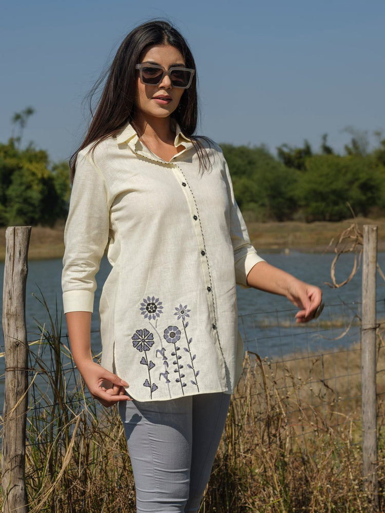 Plain Top with Cross Stitch Embroidery at Bead Work Details