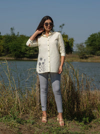 Plain top with cross stitch embroidery at bead work details - Etiquette Apparel