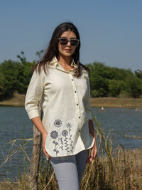 Plain top with cross stitch embroidery at bead work details - Etiquette Apparel