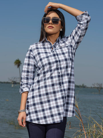 Indigo checks sturdy & classy top