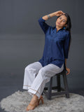 Product Carousel Image 5: Leafy Embroidered Denim Indigo Top