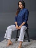 Product Carousel Image 4: Leafy Embroidered Denim Indigo Top