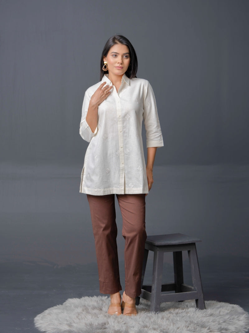 Pristine off-white Self Embroidered Top - Etiquette Apparel 