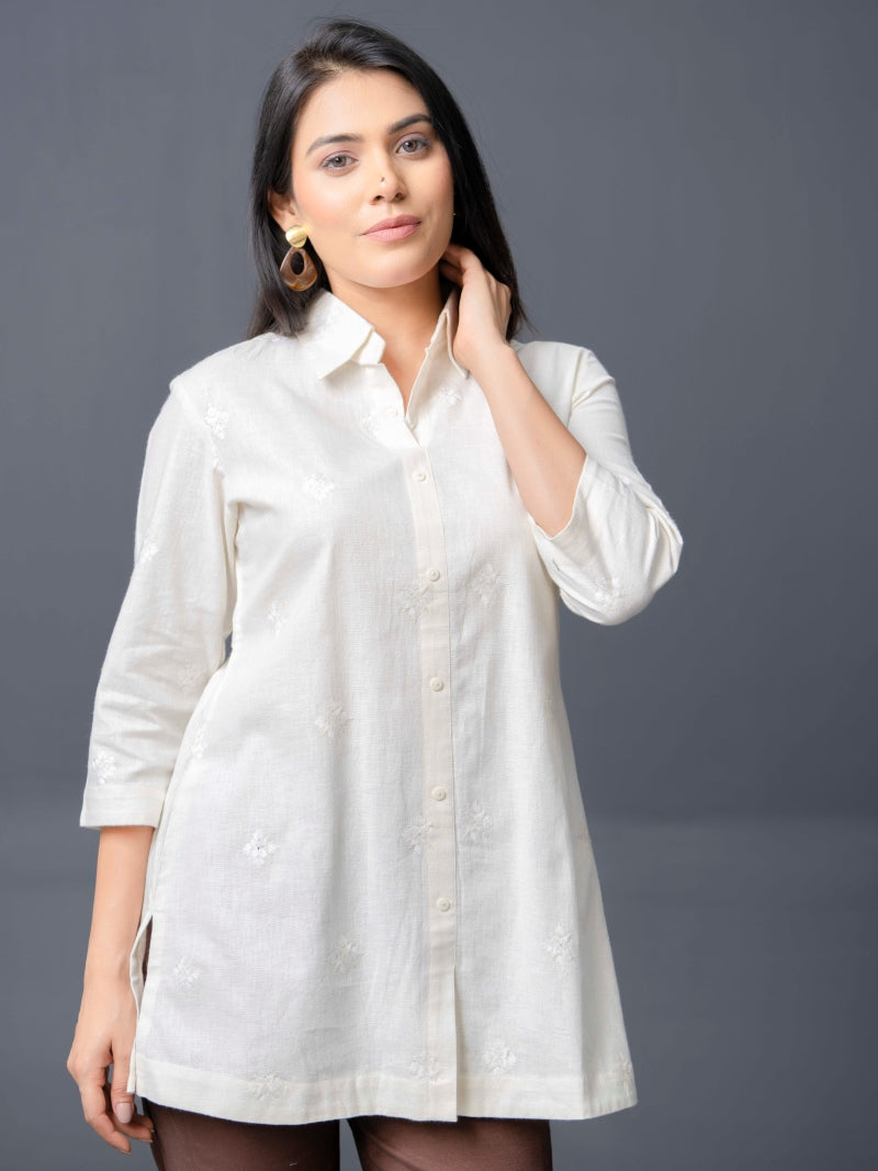 Pristine off-white Self Embroidered Top - Etiquette Apparel