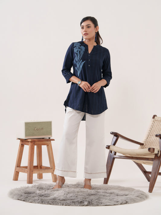Self Striped Embossed Embroidery Top - Etiquette Apparel