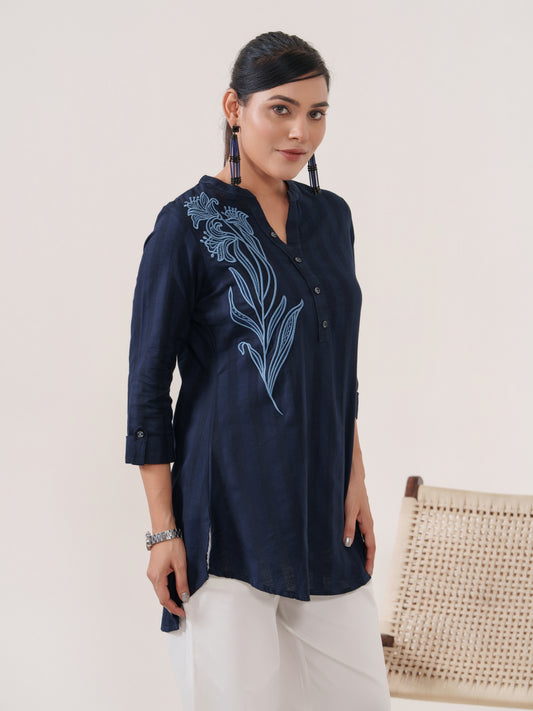 Self Striped Embossed Embroidery Top - Etiquette Apparel