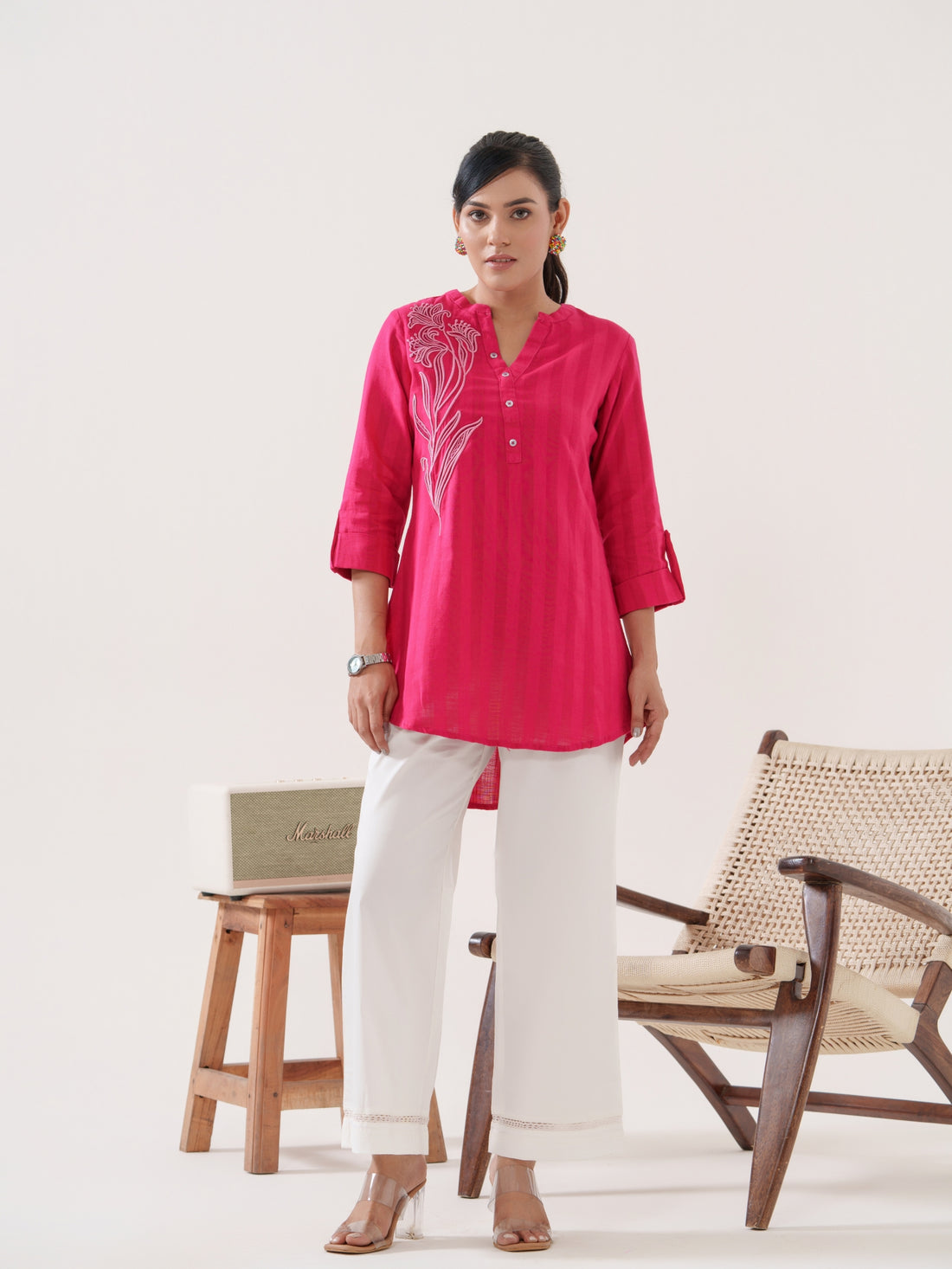 Self Striped Embossed Embroidery Top - Etiquette Apparel