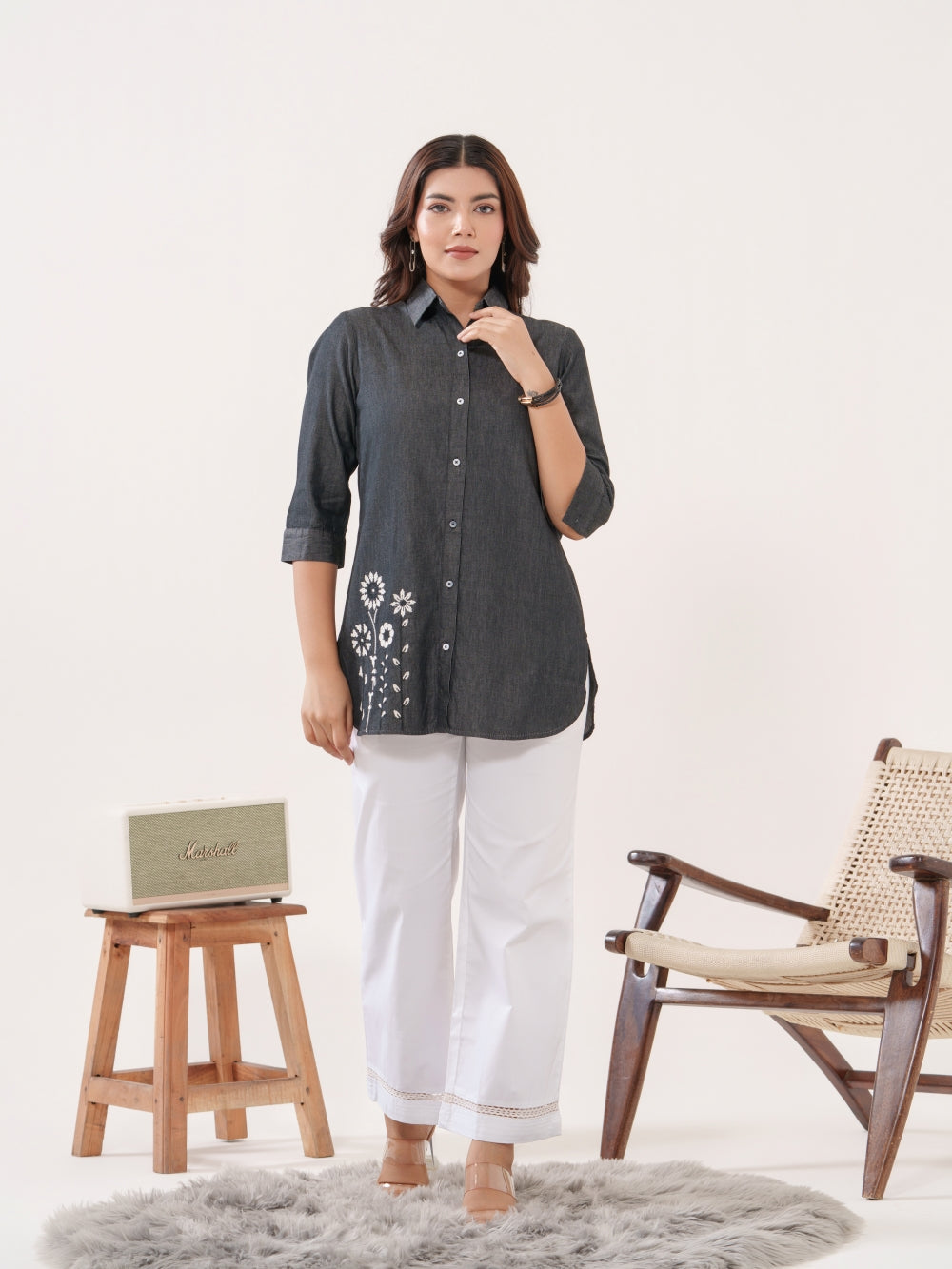 Elegant Fusion Indigo Denim Top - Etiquette Apparel