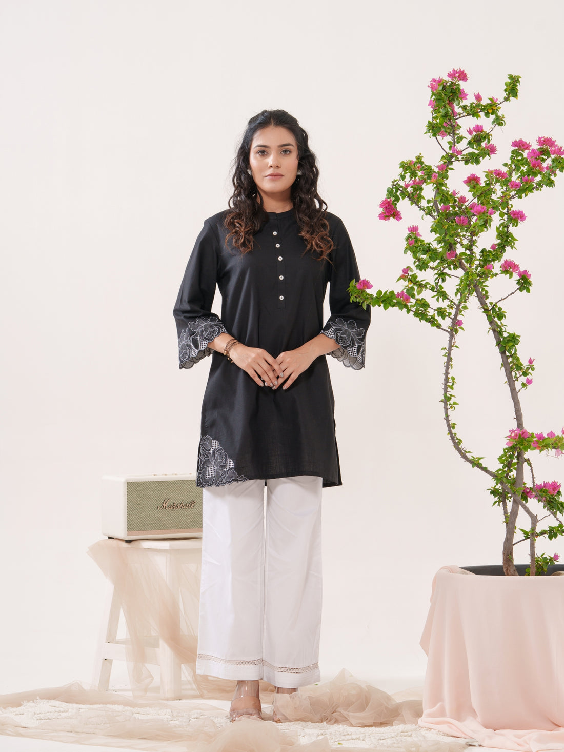 Cutwork Sleeve Top Plain Solid Colors - Etiquette Apparel 