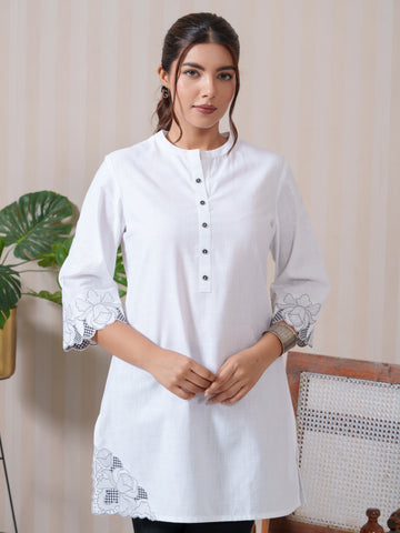 Cutwork Sleeve Top Plain Solid Colors