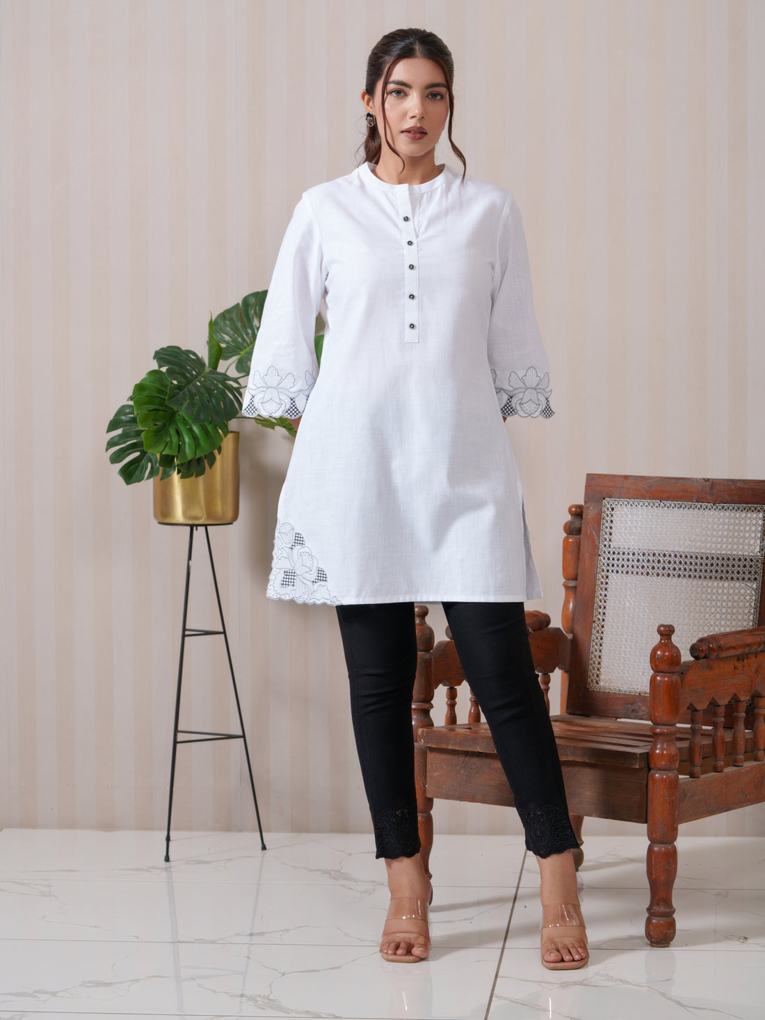 Cutwork Sleeve Top Plain Solid Colors - Etiquette Apparel 