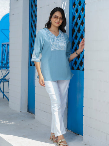 Monumental Emboridery Colored Denim - Etiquette Apparel