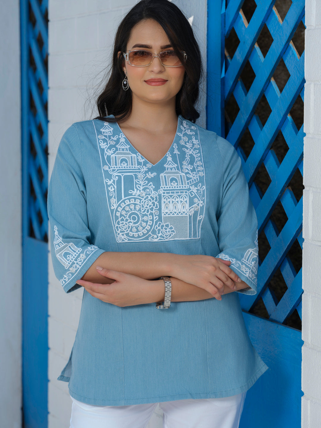 Monumental Emboridery Colored Denim - Etiquette Apparel 