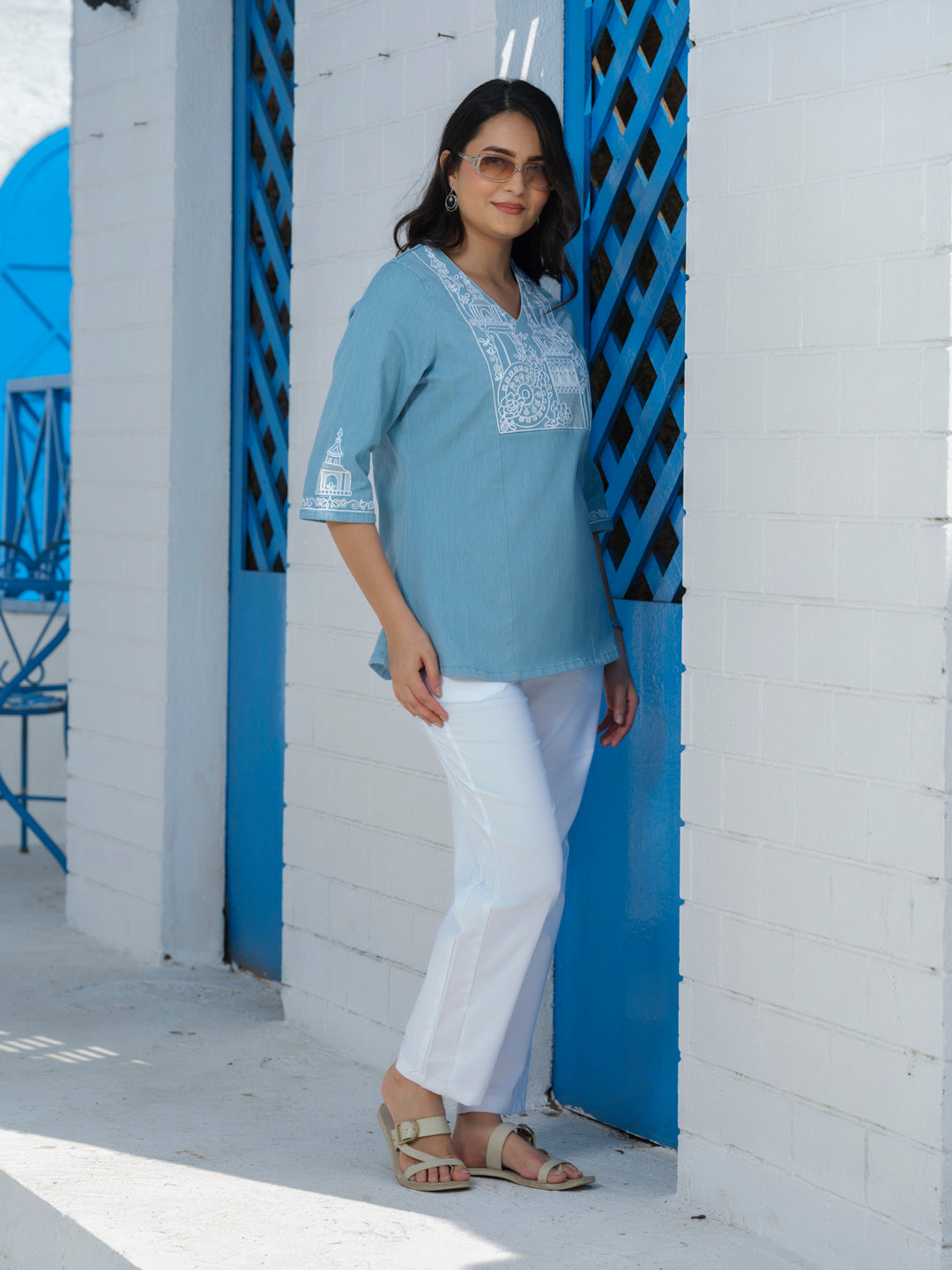 Monumental Emboridery Colored Denim - Etiquette Apparel