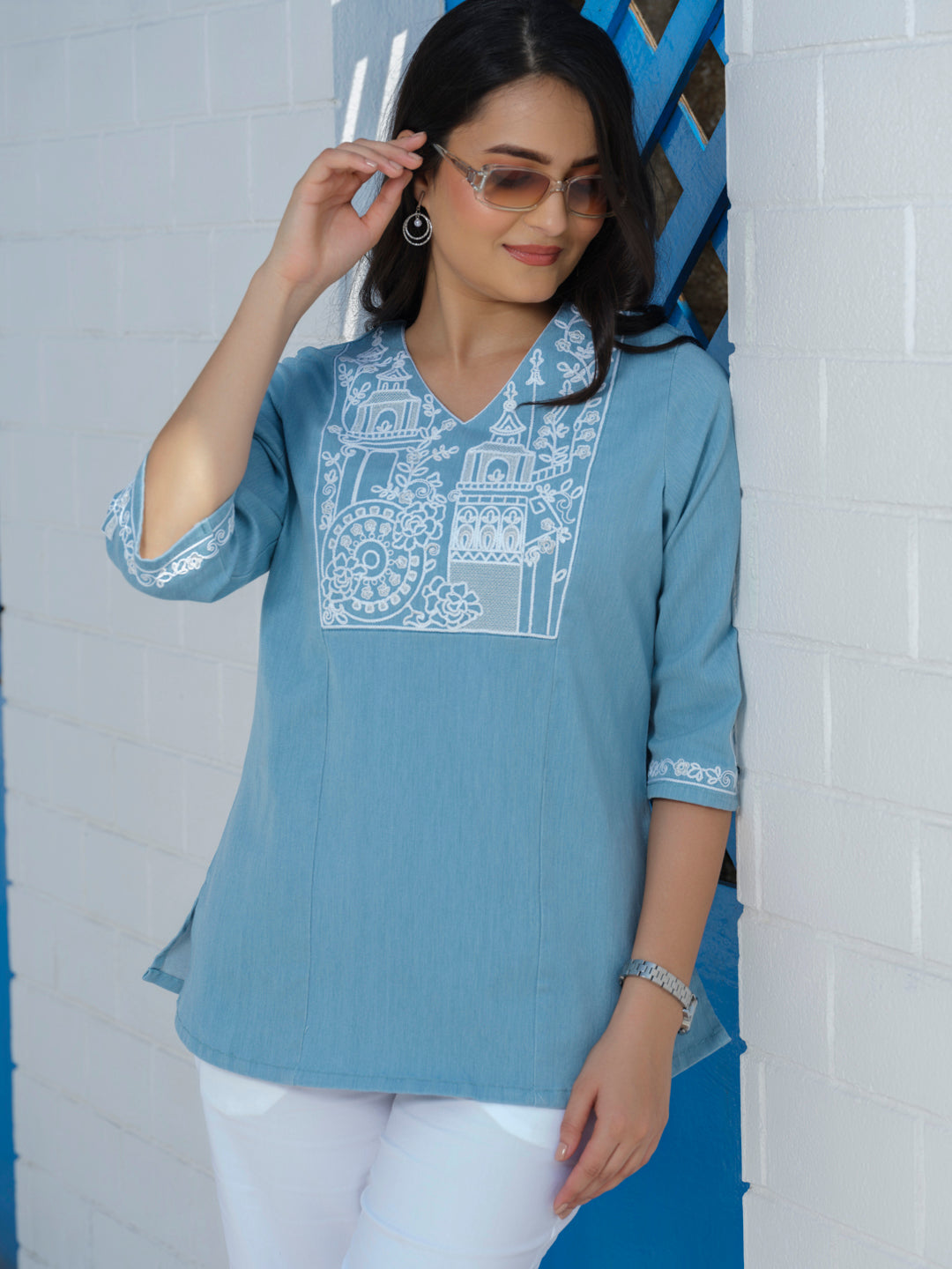 Monumental Emboridery Colored Denim - Etiquette Apparel
