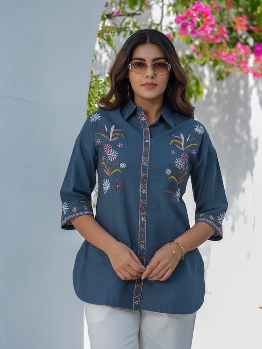 Anti-Fit Sleeve Afro-Embroidered Top - Etiquette Apparel