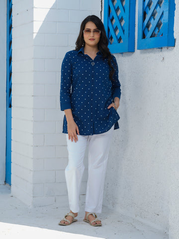 Indigo Polka Dot Top