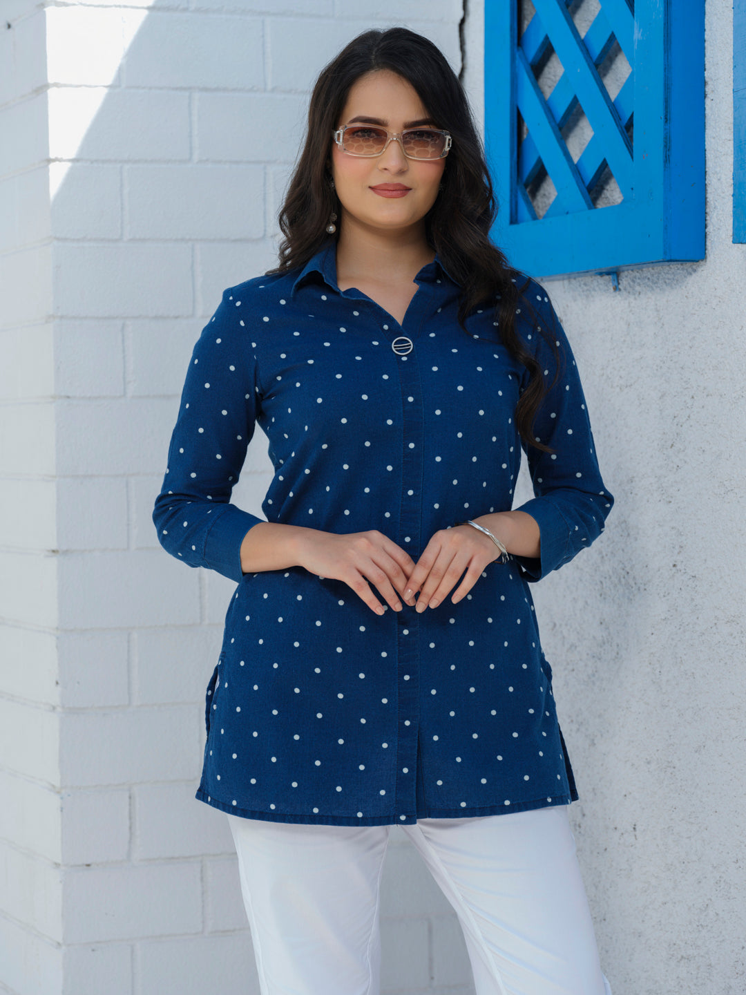 Indigo Polka Dot Top