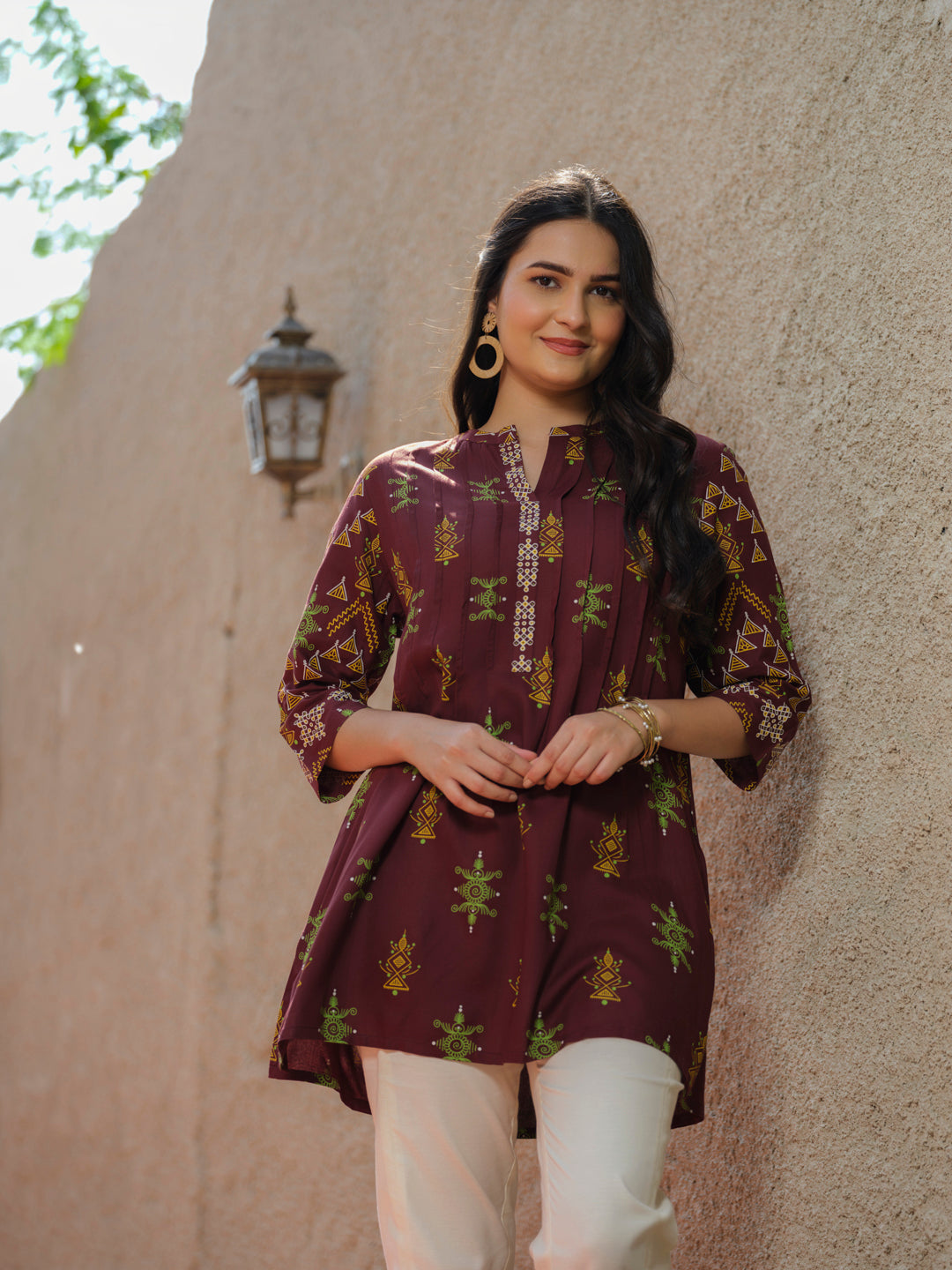 Brown Rayon Floral Print Top - Etiquette Apparel 