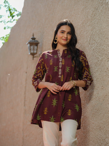 Brown Rayon Floral Print Top - Etiquette Apparel