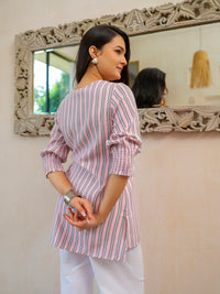 Cool Pastel Pink Stripe Smocking Top - Etiquette Apparel