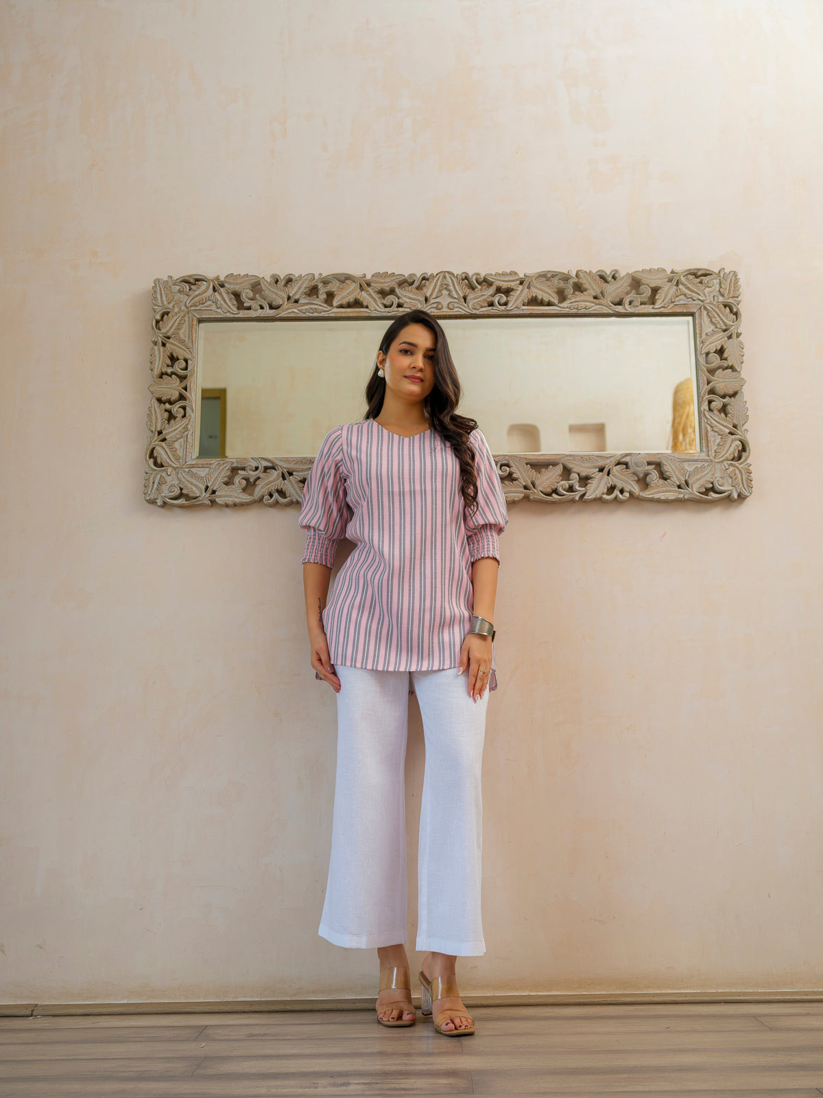 Cool Pastel Pink Stripe Smocking Top - Etiquette Apparel