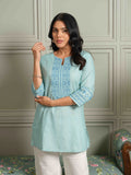Product Carousel Image 2: Khadi Base Inspired Cross Stitch Blue Detailed Top