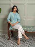 Product Carousel Image 4: Khadi Base Inspired Cross Stitch Blue Detailed Top