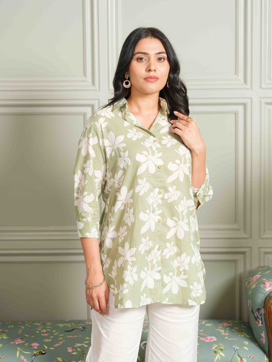 Summer Bloom Green Floral Top - Etiquette Apparel