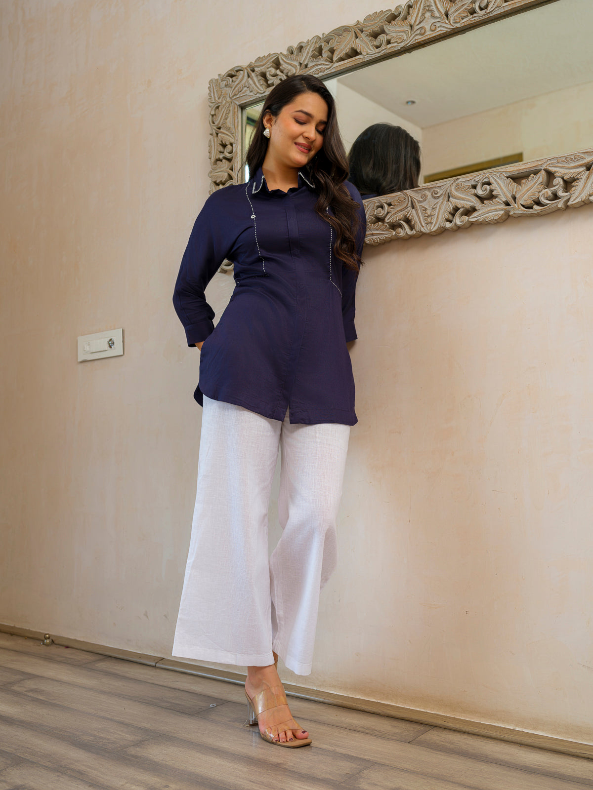 Classic Solid Coloured Shirt Collar Top - Etiquette Apparel