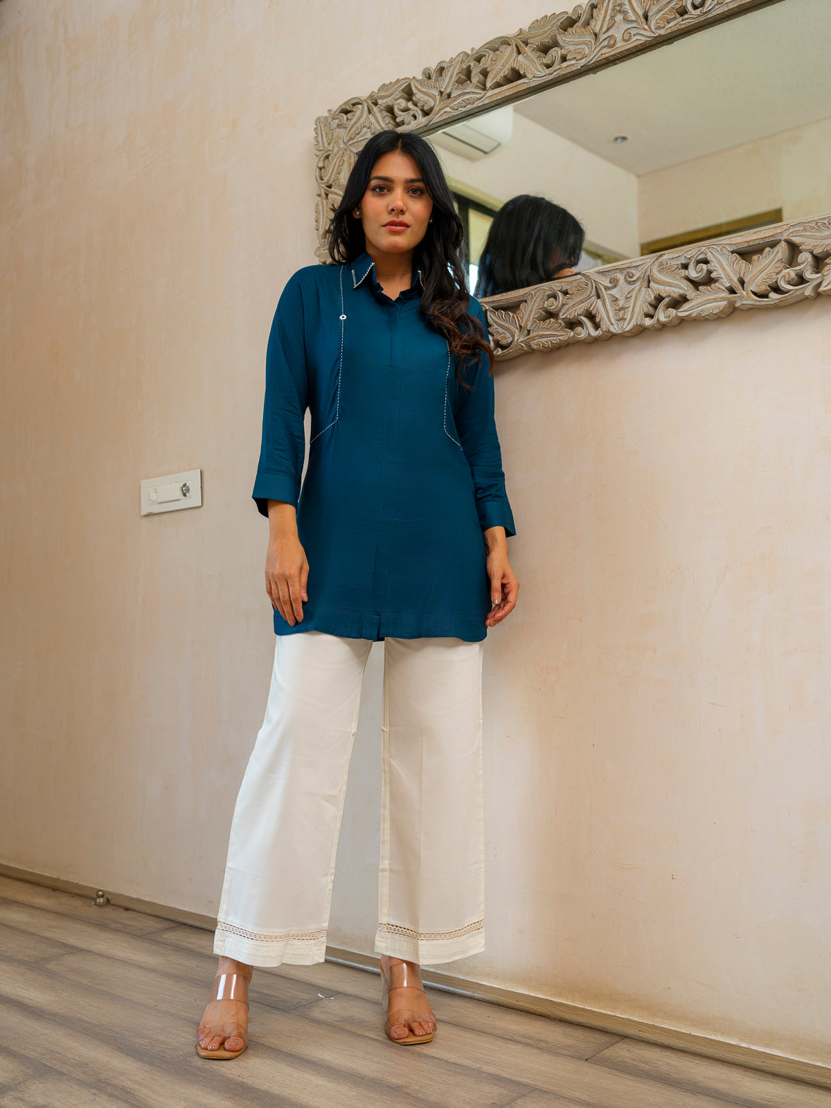 Classic Solid Coloured Shirt Collar Top - Etiquette Apparel
