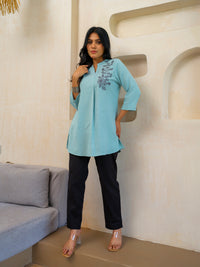 Cool Pastel Solid Coloured Top Light Blue - Etiquette Apparel