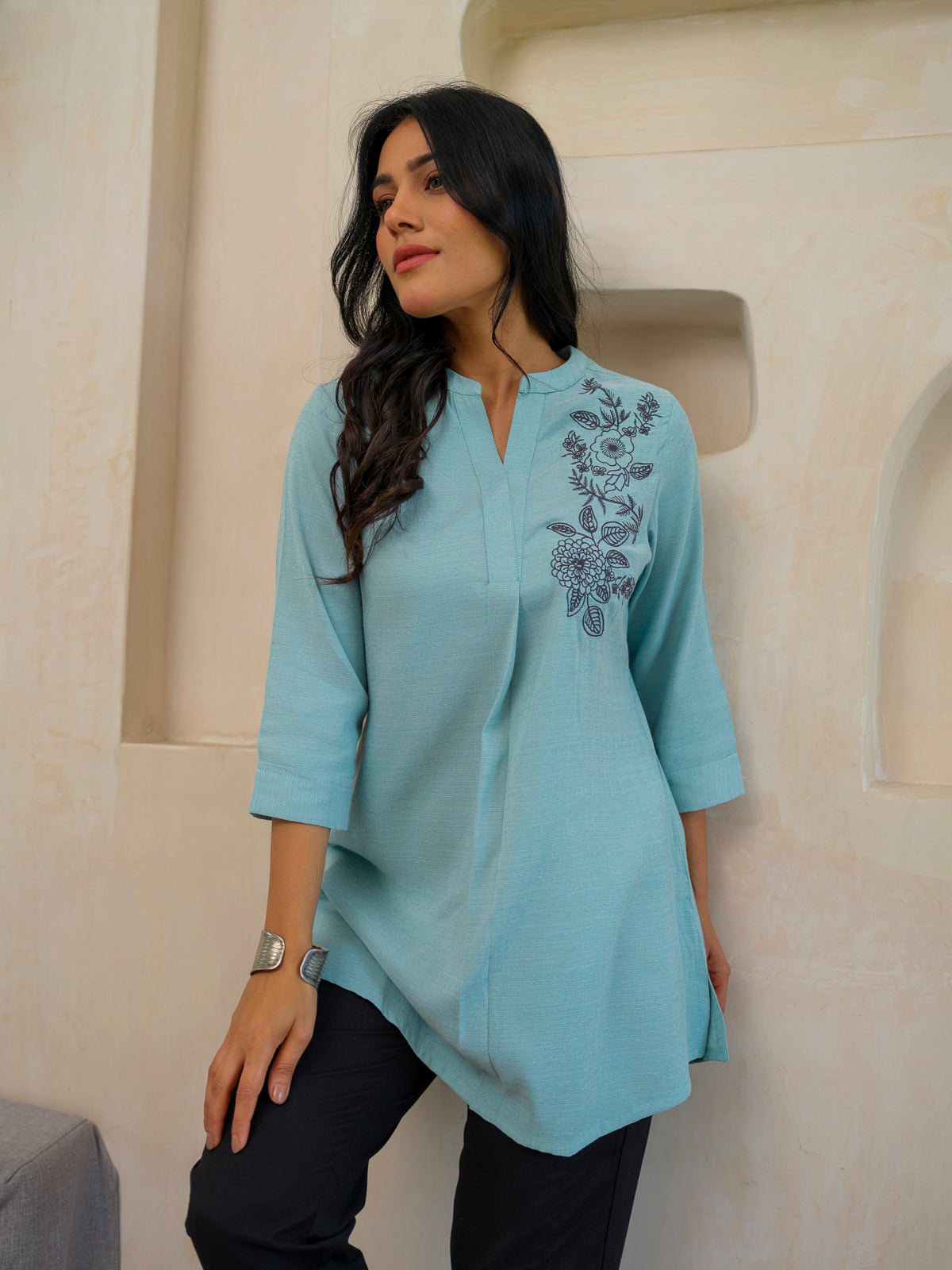 Cool Pastel Solid Coloured Top Light Blue - Etiquette Apparel