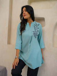 Cool Pastel Solid Coloured Top Light Blue - Etiquette Apparel