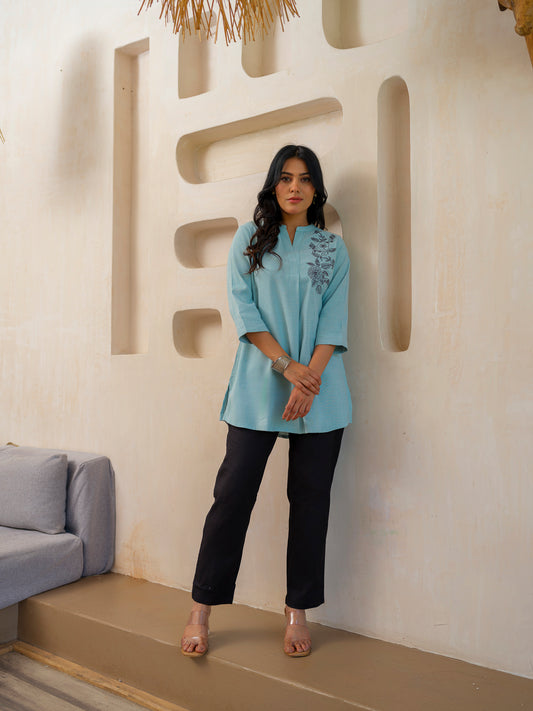 Cool Pastel Solid Coloured Top Light Blue - Etiquette Apparel