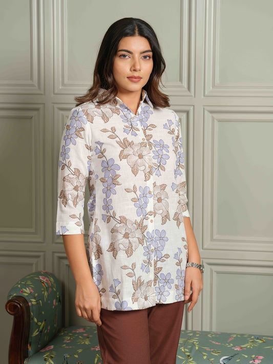 Fresh Feminine Blue Floral Top - Etiquette Apparel