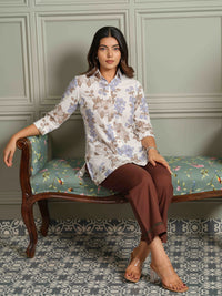 Fresh Feminine Blue Floral Top - Etiquette Apparel