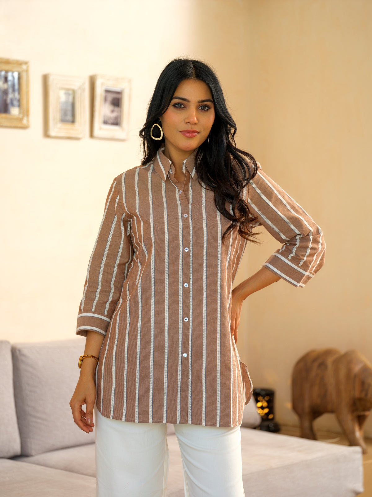 Striped Brown Cotton Top - Etiquette Apparel 