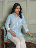 Product Carousel Image 3: The Textured Abstract Blue Print Top