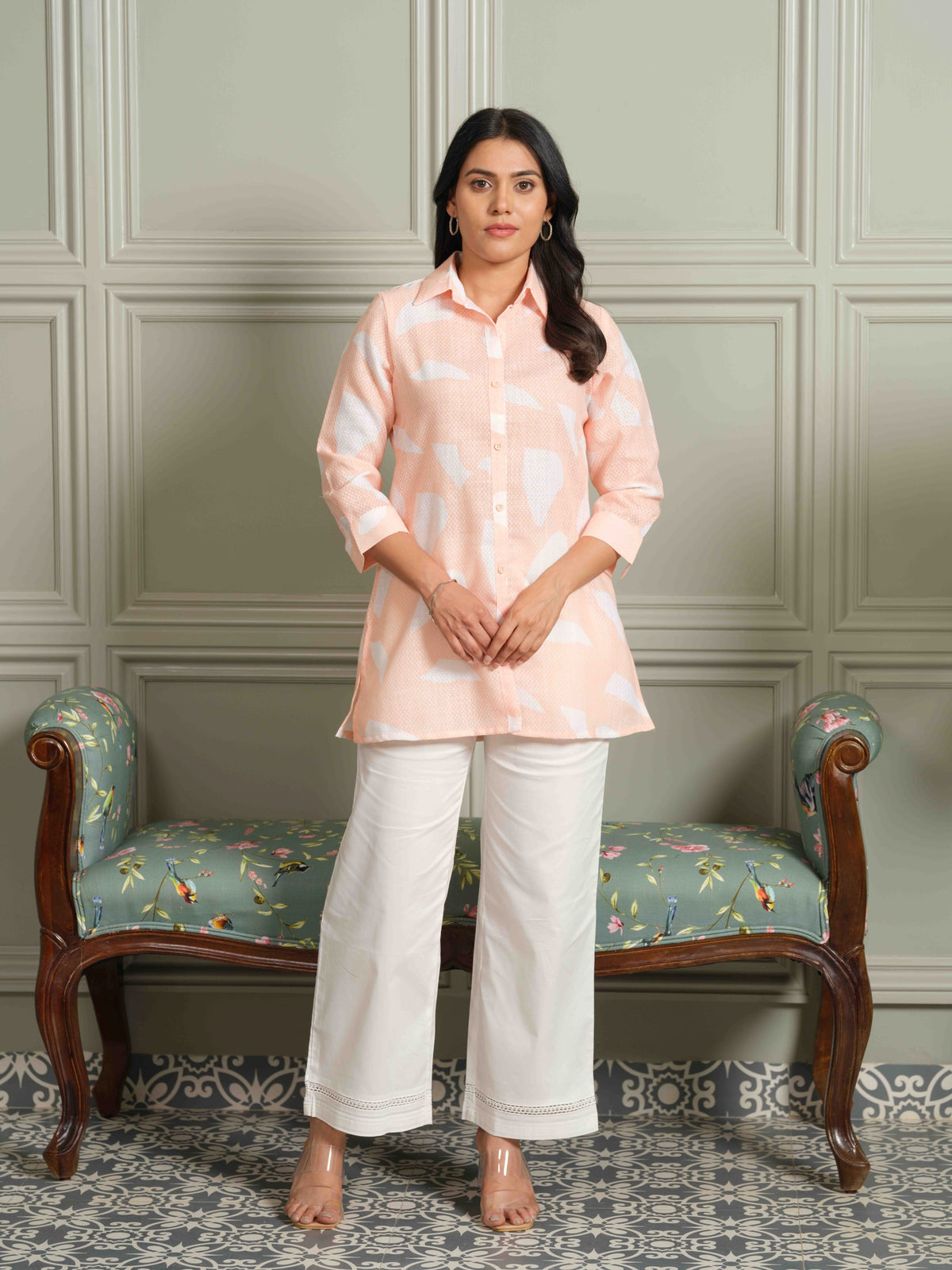The Textured Abstract Orange Print Top - Etiquette Apparel