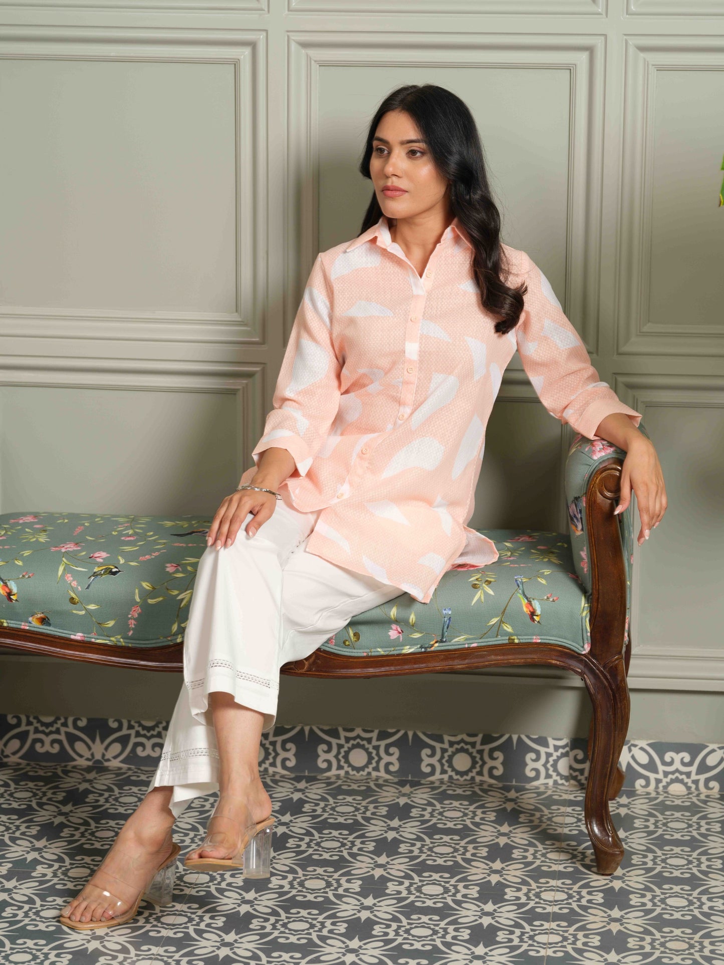 The Textured Abstract Orange Print Top - Etiquette Apparel