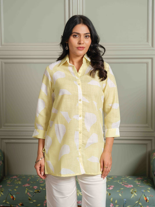 The Textured Abstract Yellow Print Top - Etiquette Apparel