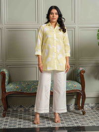 The Textured Abstract Yellow Print Top - Etiquette Apparel