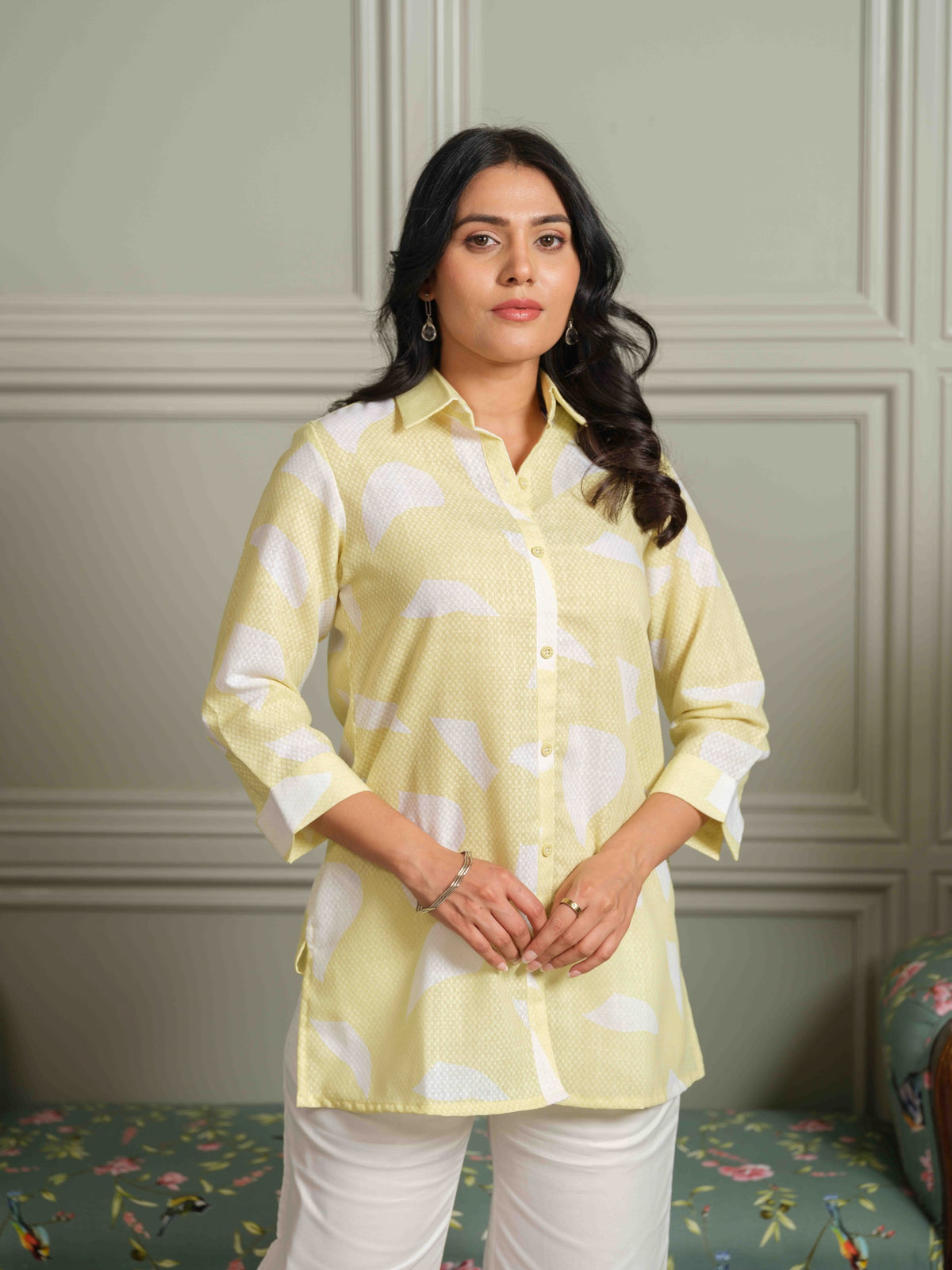 The Textured Abstract Yellow Print Top - Etiquette Apparel