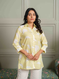 The Textured Abstract Yellow Print Top - Etiquette Apparel
